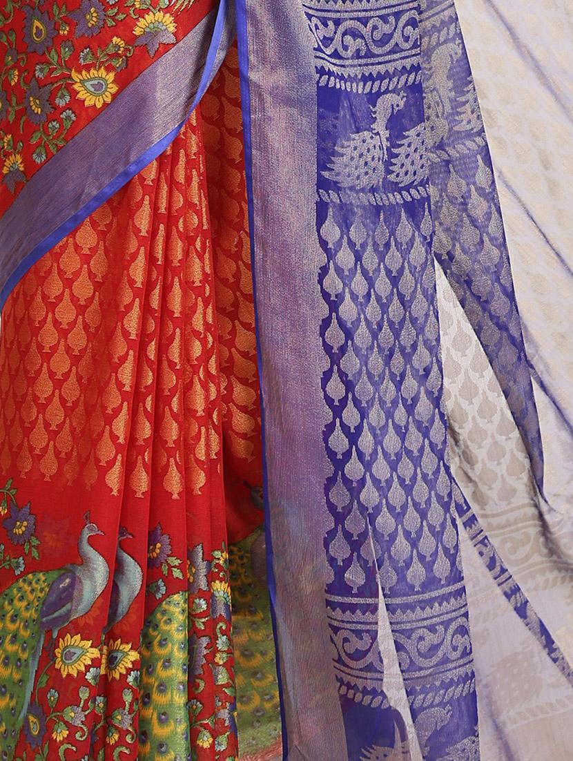 women's floral blue colored saree with blouse - 20214378 - Standard Image - 3