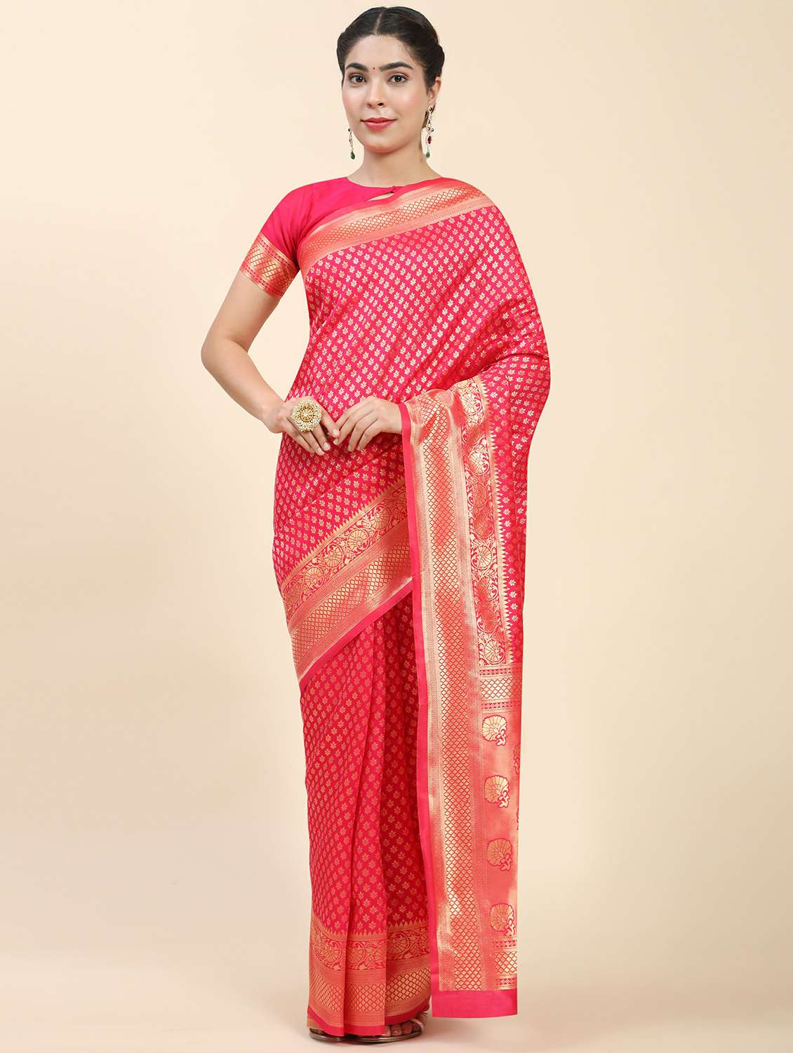 women's self design pink colored saree with blouse