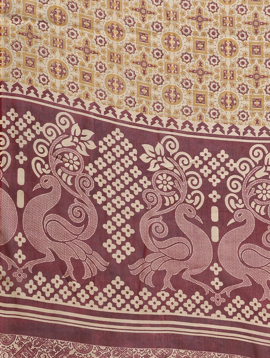 women's printed maroon colored saree with blouse - 20214389 - Standard Image - 3