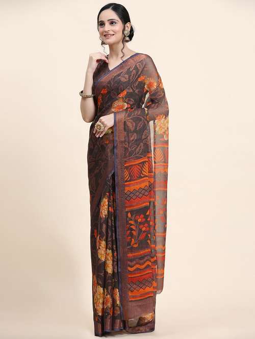 women's printed grey colored saree with blouse - 20214394 -  Standard Image - 0