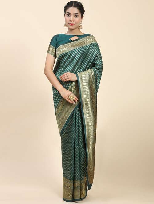 women's self design bottle green colored saree with blouse - 20214405 -  Standard Image - 0