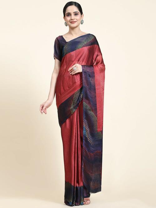 women's polka dots red colored saree with blouse - 20214406 - Standard Image - 0