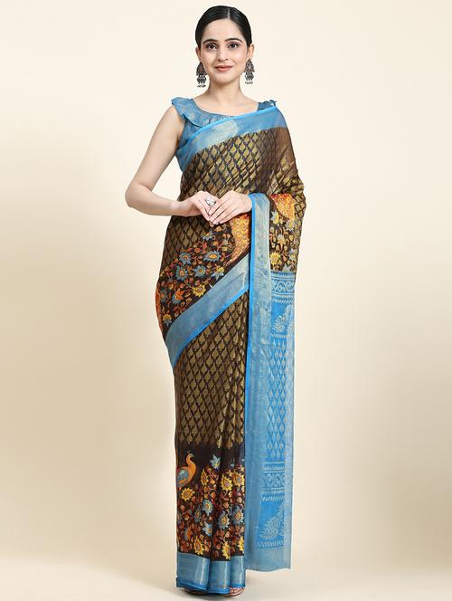 women's printed black colored saree with blouse - 20214413 - Standard Image - 0