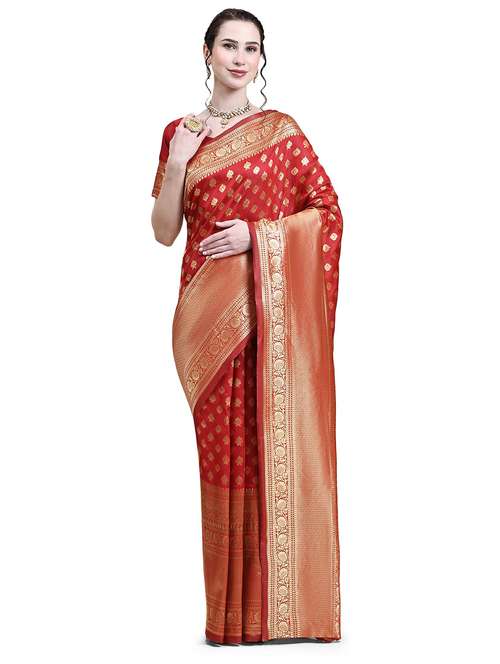 golden border jacquard work banarasi saree with blouse - 20214438 -  Standard Image - 0