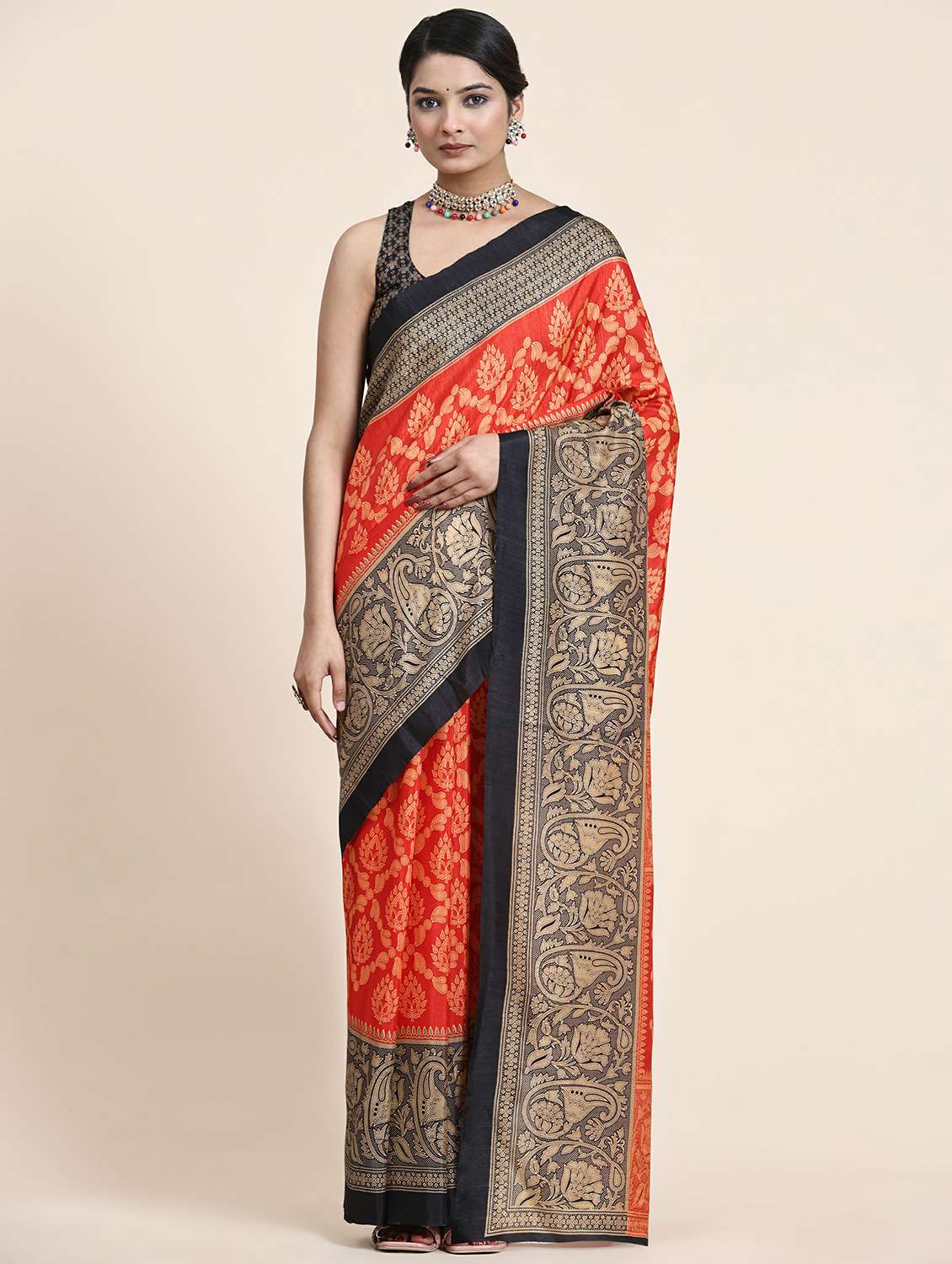 women's printed orange colored saree with blouse - 20214439 -  Zoom Image - 0