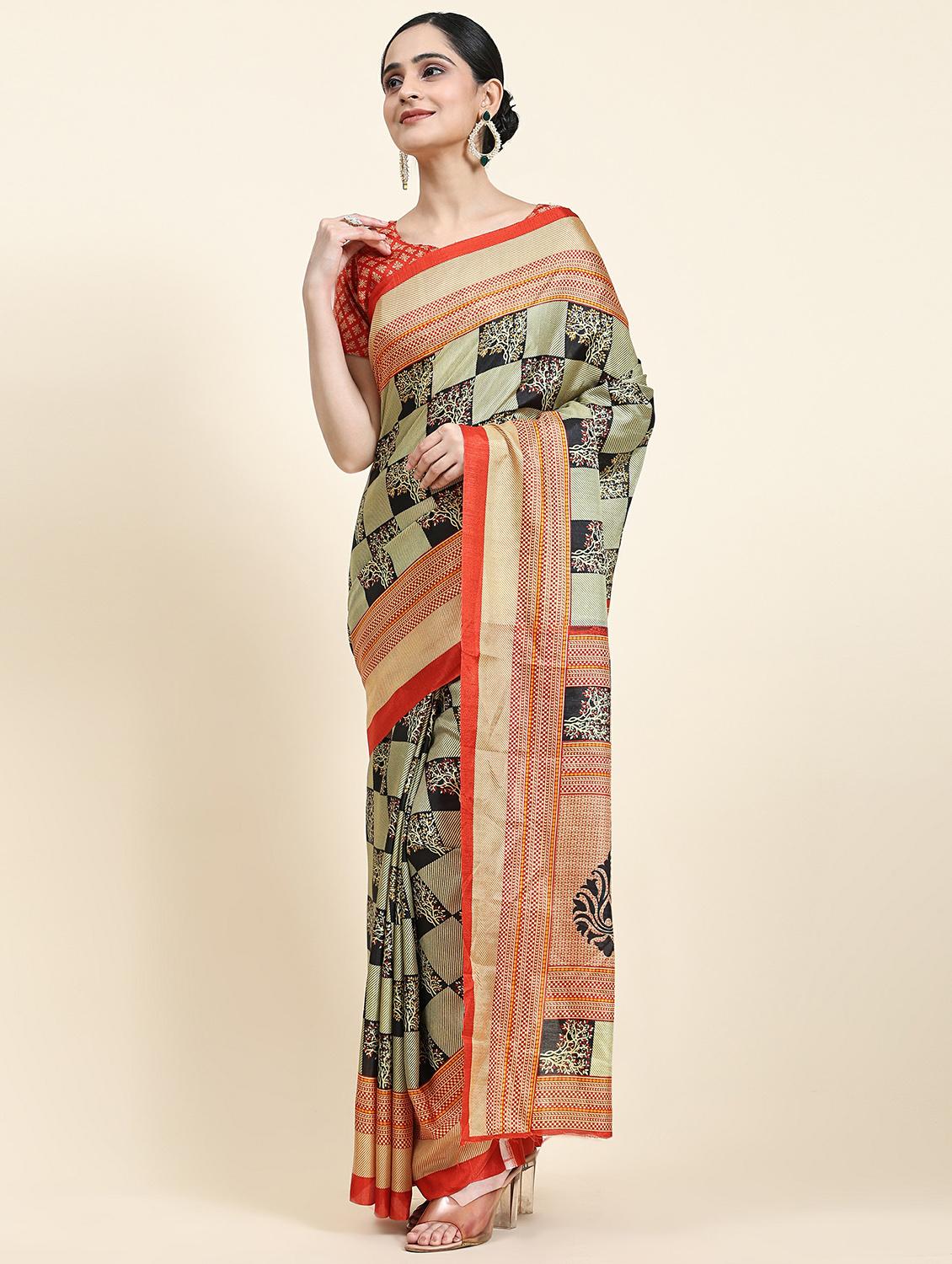 women's checks multi colored saree with blouse