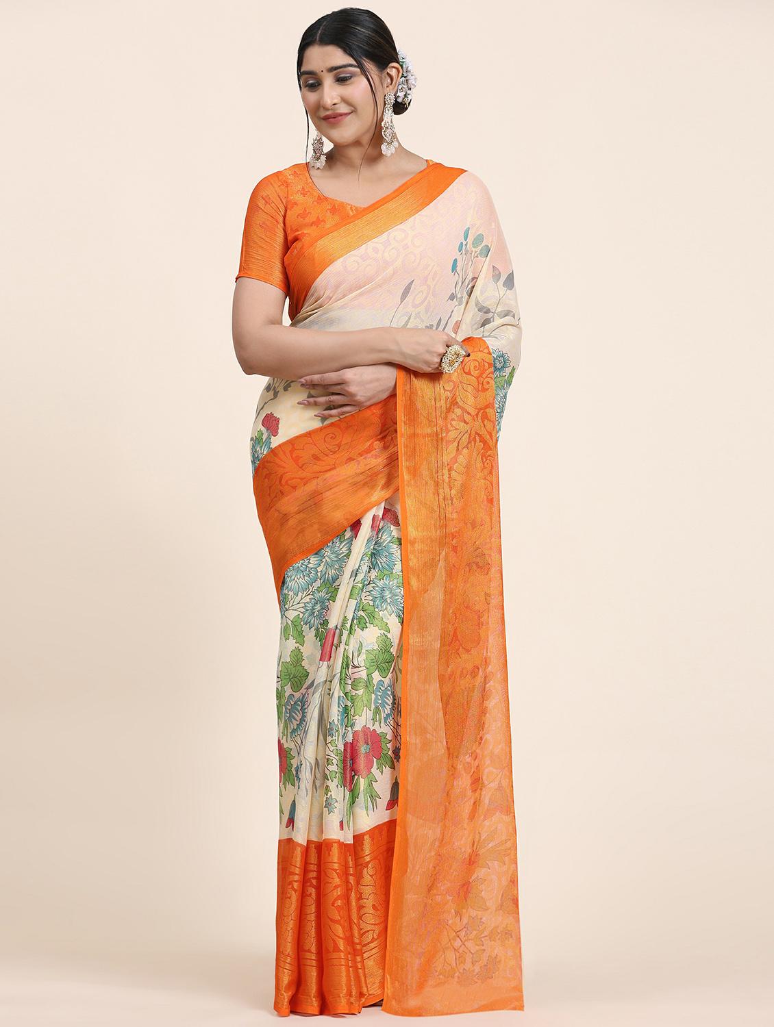 women's floral nude colored saree with blouse - 20214460 - Zoom Image - 0
