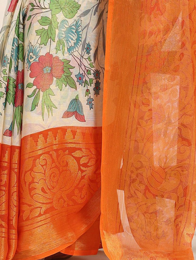 women's floral nude colored saree with blouse - 20214460 - Standard Image - 3