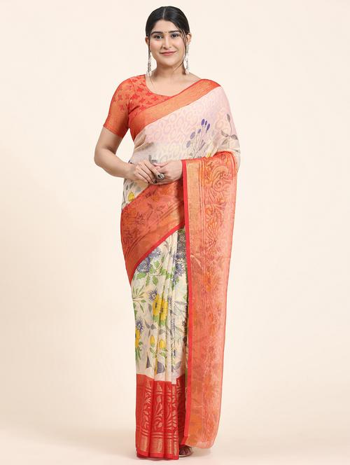 women's floral off white colored saree with blouse - 20214464 -  Standard Image - 0