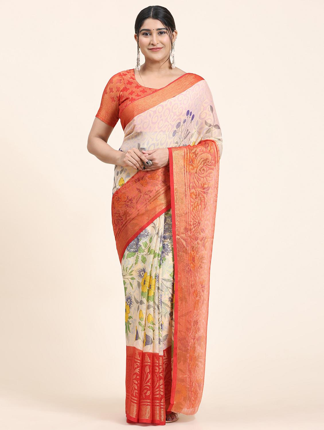 women's floral off white colored saree with blouse - 20214464 -  Zoom Image - 0
