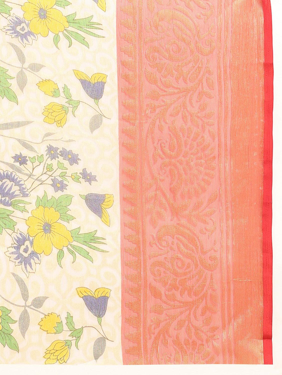 women's floral off white colored saree with blouse - 20214464 - Standard Image - 3