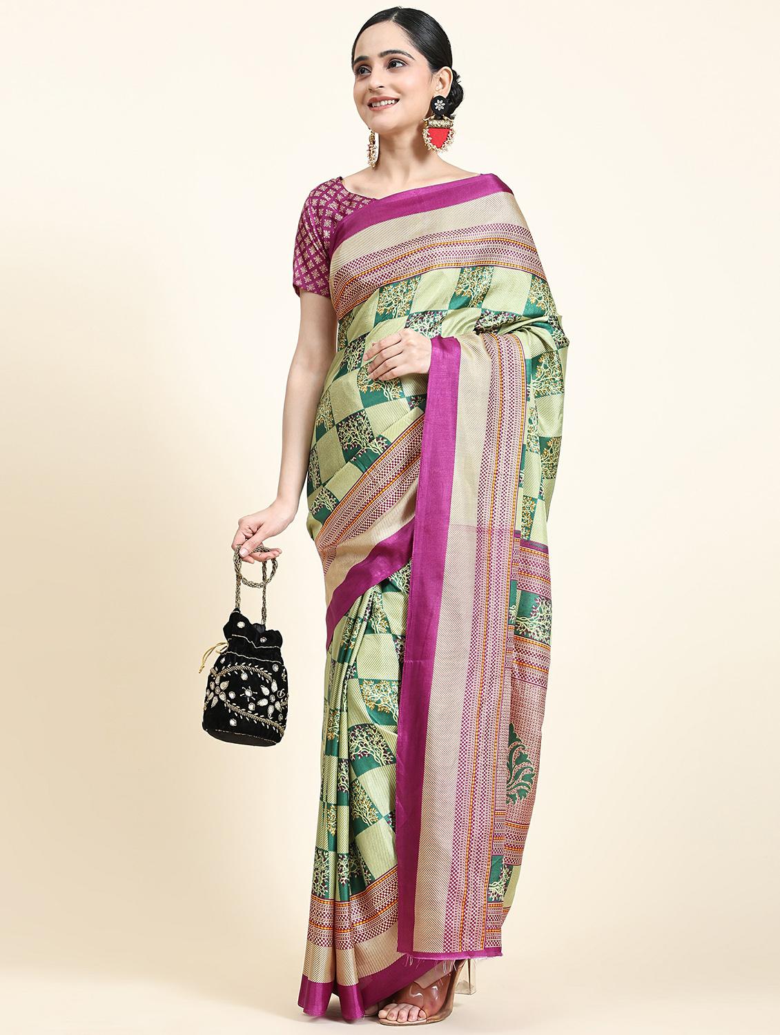 women's printed multi colored saree with blouse