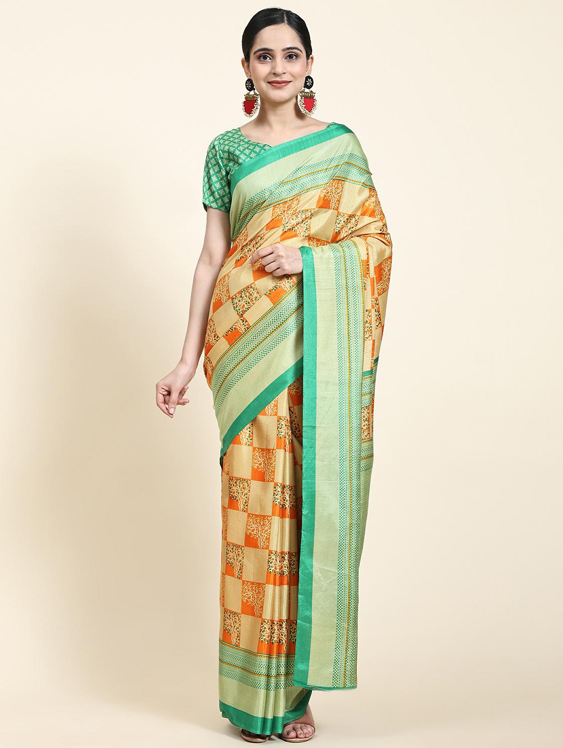 women's checks multi colored saree with blouse - 20214482 - Zoom Image - 0