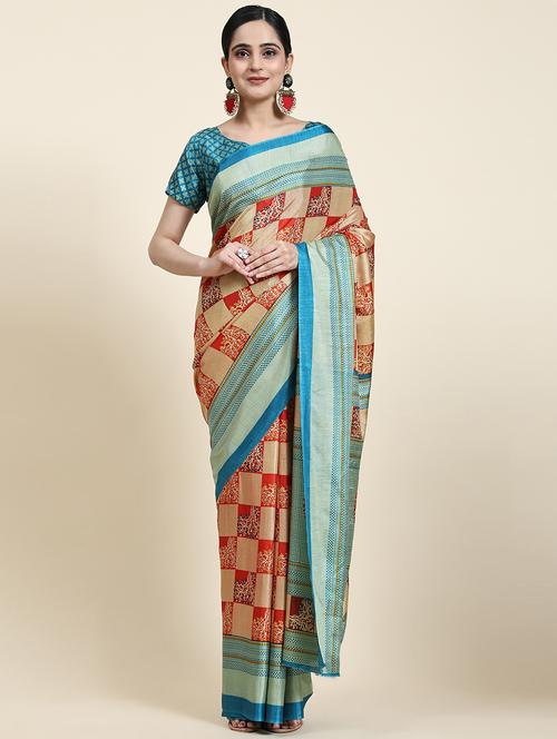 women's checks multi colored saree with blouse - 20214485 -  Standard Image - 0
