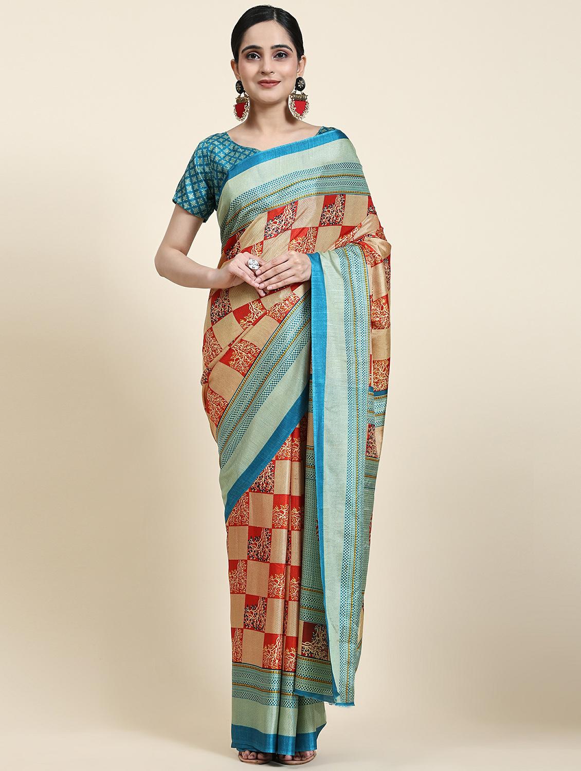 women's checks multi colored saree with blouse - 20214485 -  Zoom Image - 0