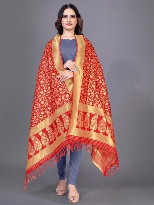 floral zari woven dupatta - 20214503 - Standard Image - 0