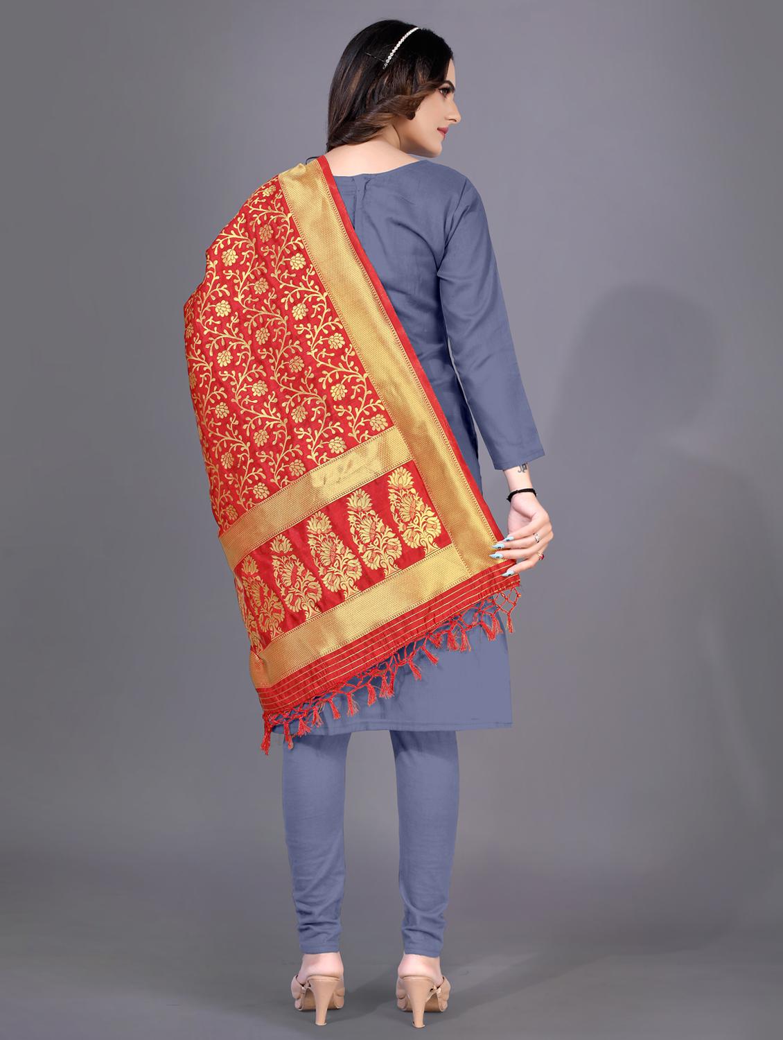 floral zari woven dupatta - 20214503 - Standard Image - 3