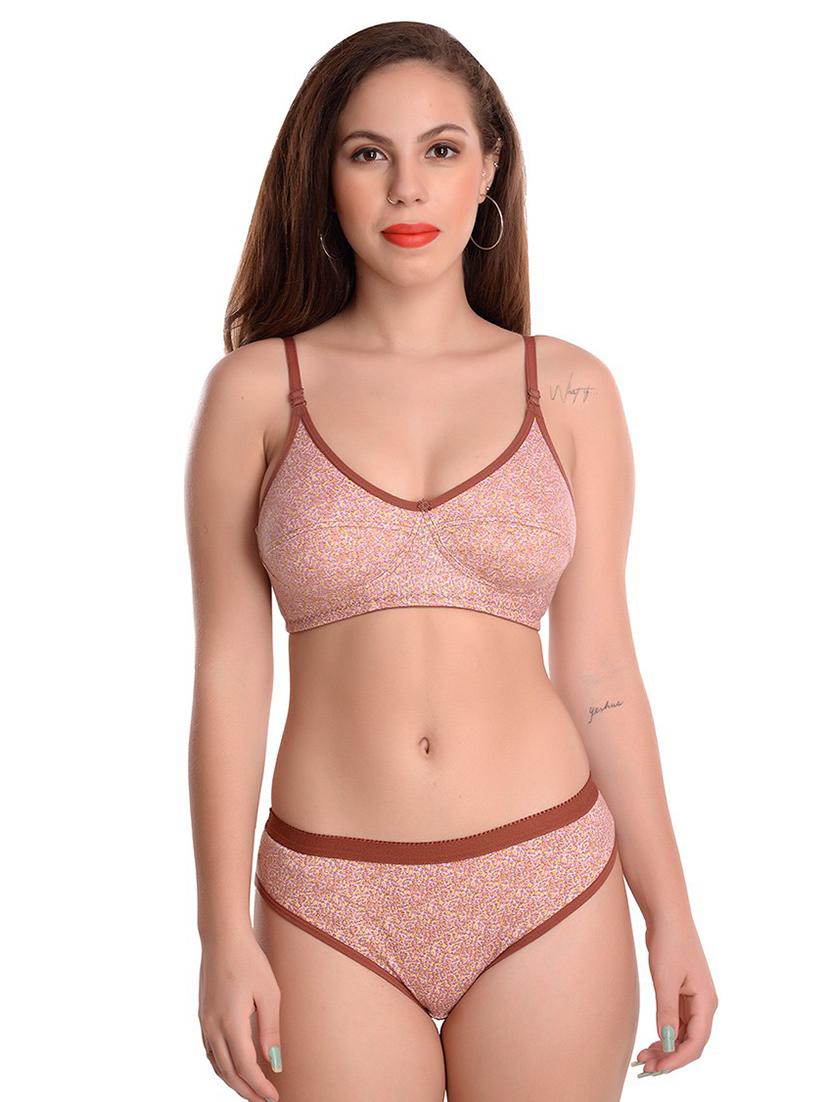 brown lace detailed bra and panty set - 20214533 - Zoom Image - 0