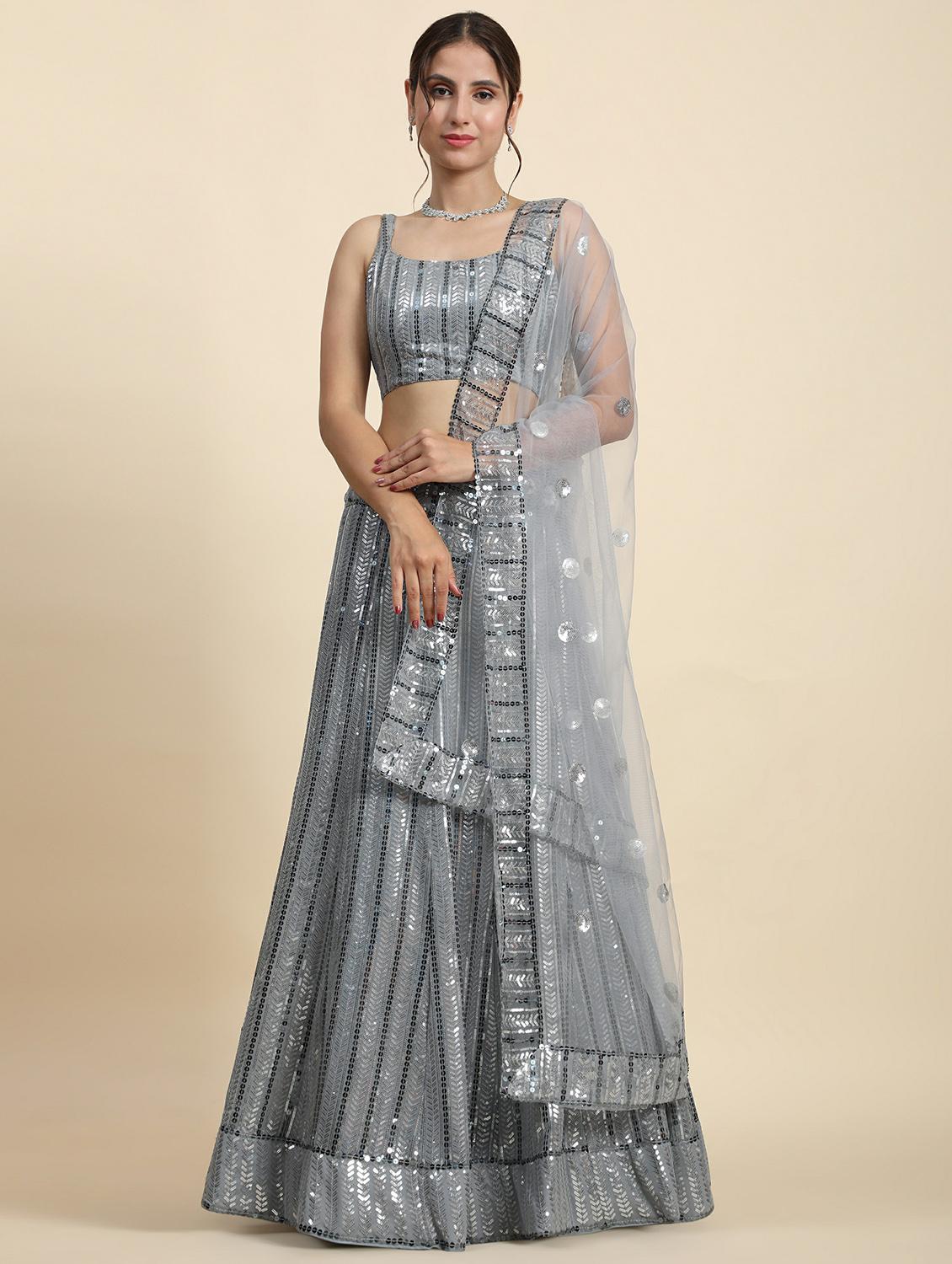 sequins work panelled lehenga choli set with dupatta - 20214769 - Zoom Image - 0