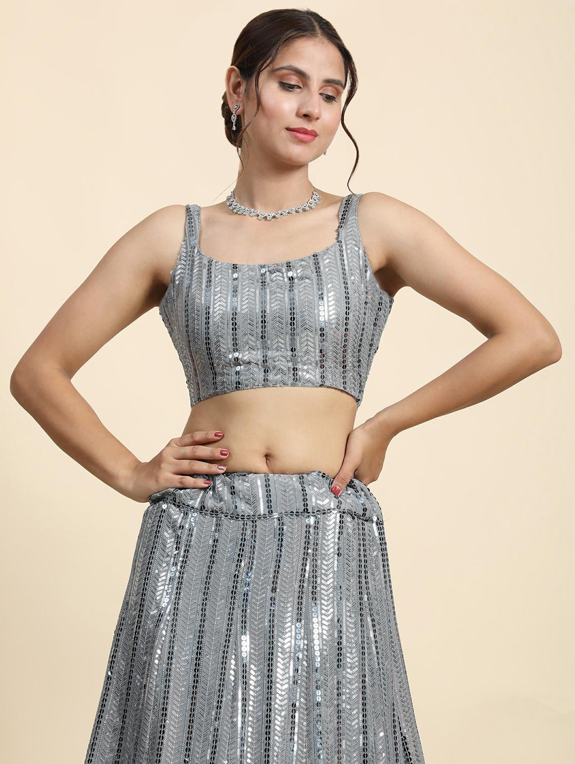 sequins work panelled lehenga choli set with dupatta - 20214769 - Standard Image - 3