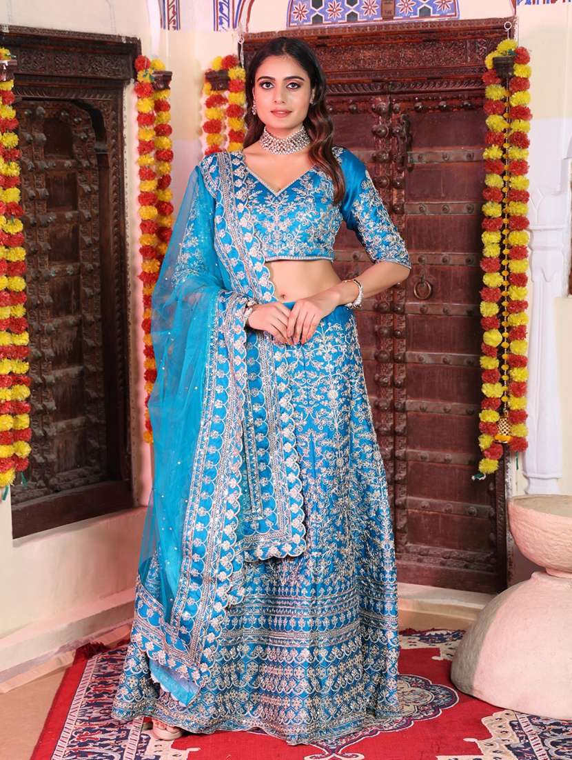 light blue colored flared lehenga - 20214771 - Zoom Image - 0