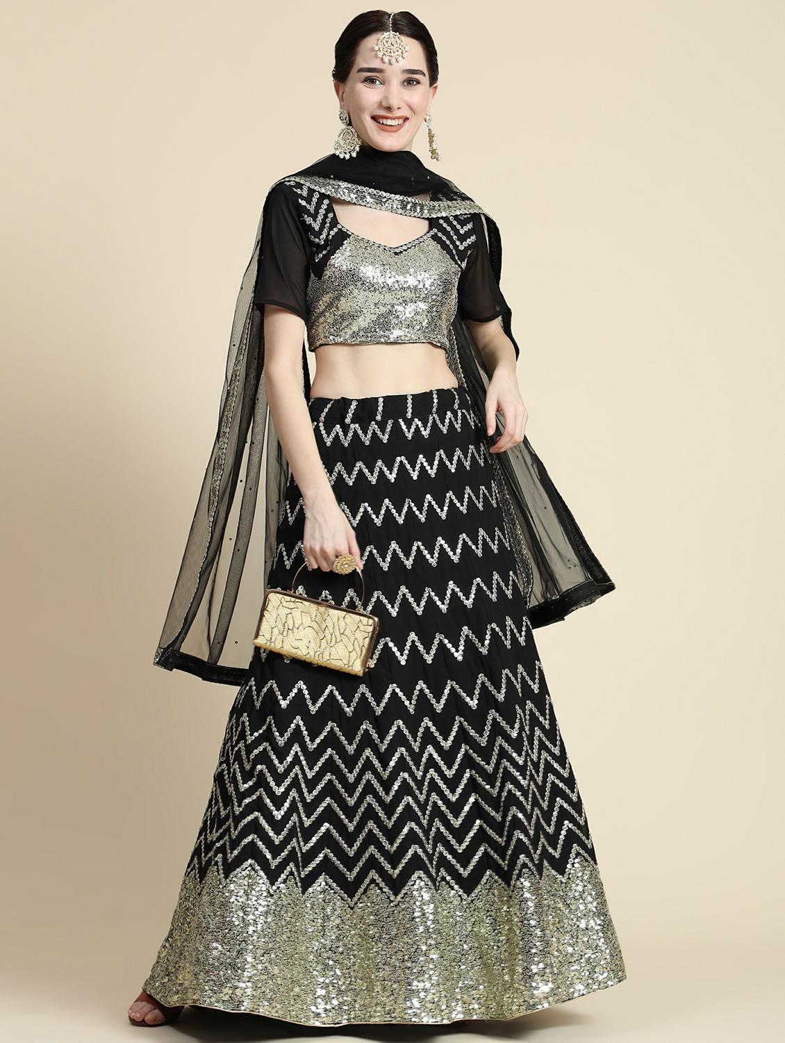 embroidered panelled lehenga choli set with dupatta - 20214782 - Zoom Image - 0
