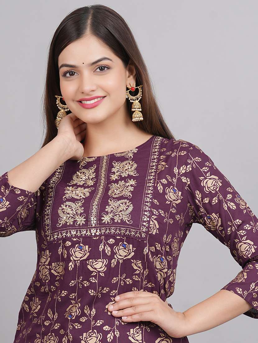 women purple floral printed straight kurta - 20215064 - Standard Image - 3