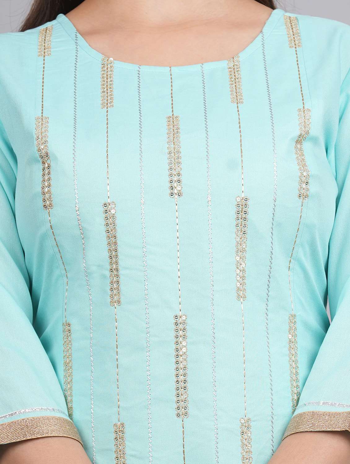 women light blue sequin work straight kurta - 20215071 -  Standard Image - 3