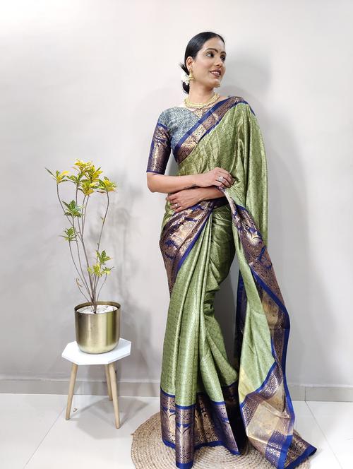 light green art silk dharmavaram saree with blouse - 20215420 -  Standard Image - 0