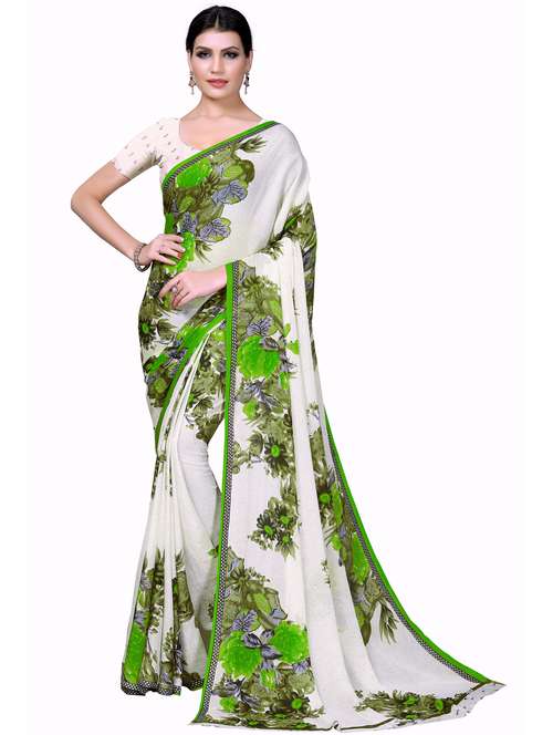 women's floral white colored saree with blouse - 20215699 - Standard Image - 0