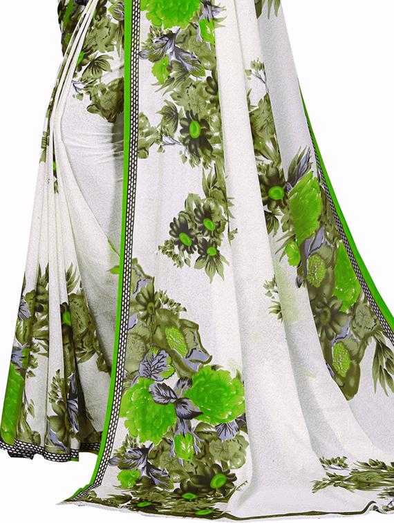 women's floral white colored saree with blouse - 20215699 - Standard Image - 3