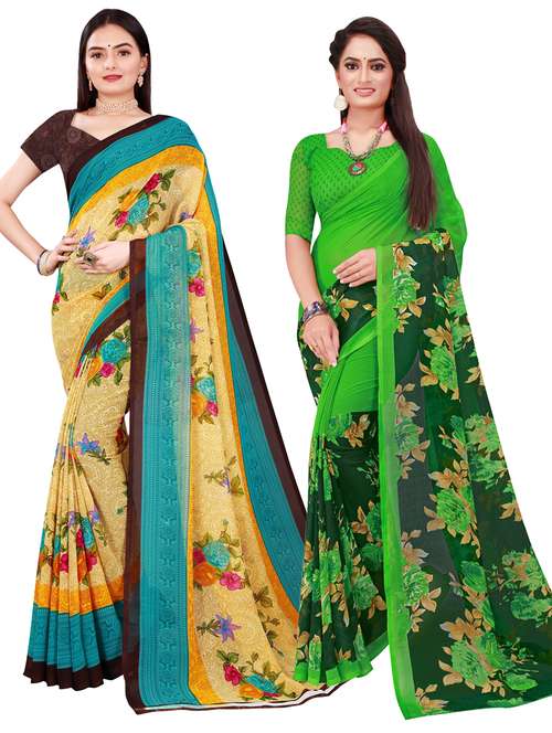 pack of 2 printed sarees with blouse - 20216142 -  Standard Image - 0