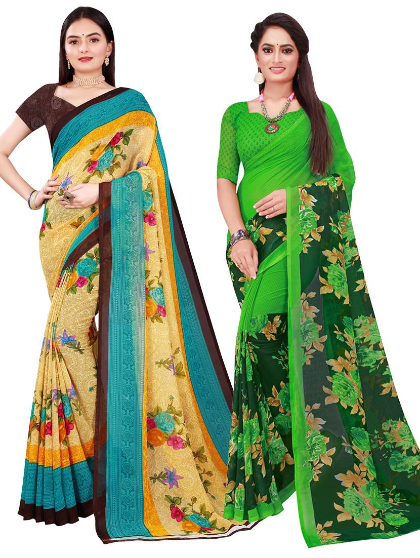pack of 2 printed sarees with blouse