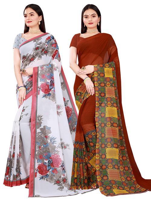 pack of 2 printed georgette saree with blouse - 20216591 -  Standard Image - 0