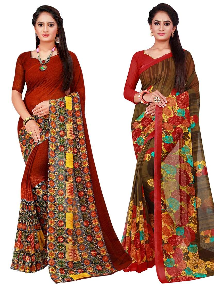 pack of 2 printed georgette saree with blouse