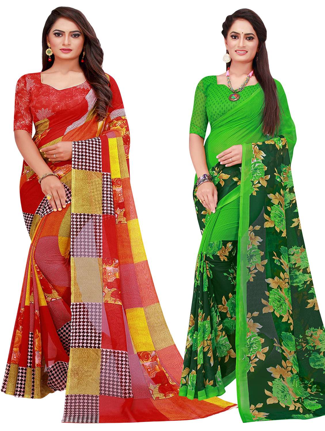 pack of 2 printed saree  with blouse