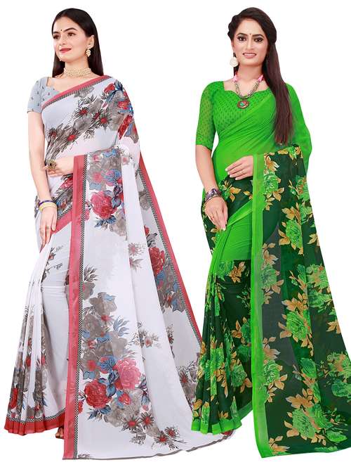 pack of 2 printed sarees with blouse - 20218836 -  Standard Image - 0