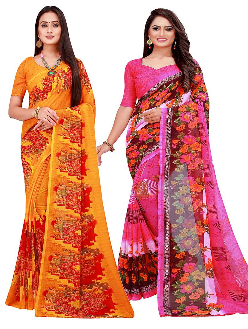 pack of 2 printed saree - 20219305 - Zoom Image - 0