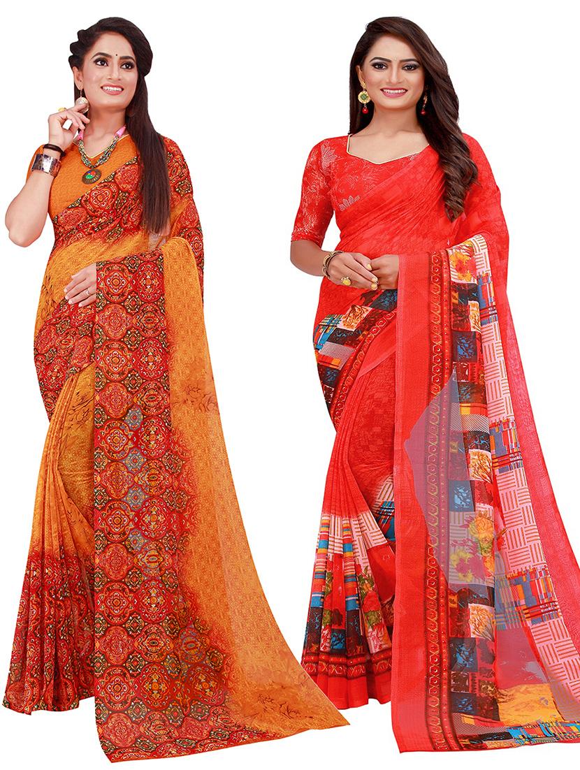 pack of 2 printed saree - 20219367 - Zoom Image - 0