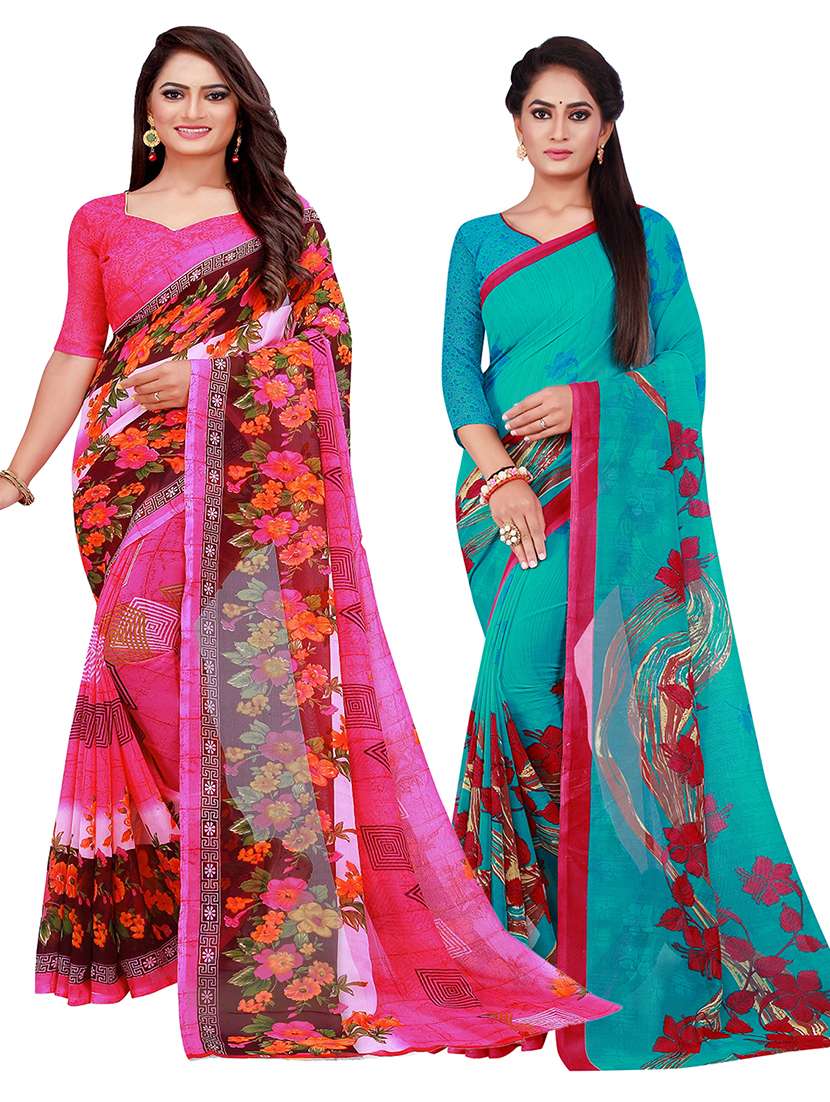 pack of 2 printed saree - 20219377 - Zoom Image - 0