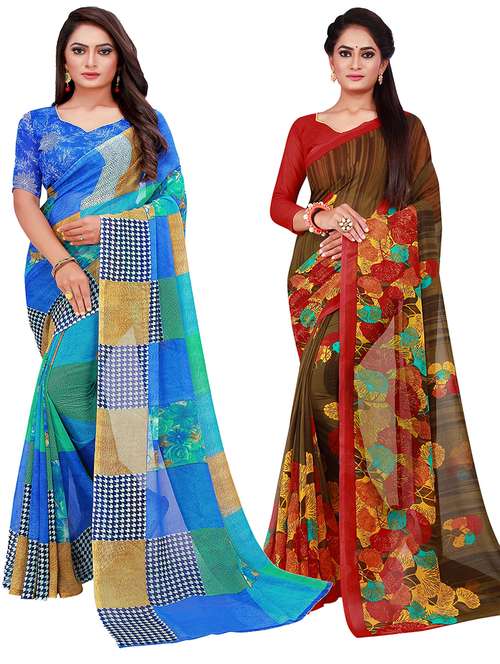 pack of 2 printed saree - 20219379 - Standard Image - 0