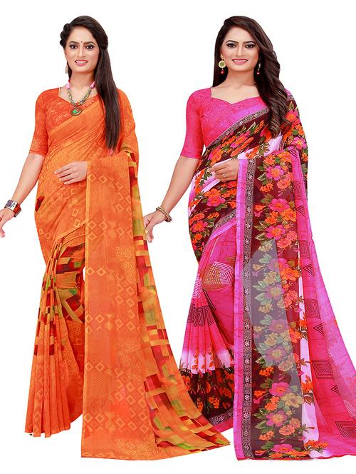 pack of 2 printed saree with blouse - 20219426 - Standard Image - 0