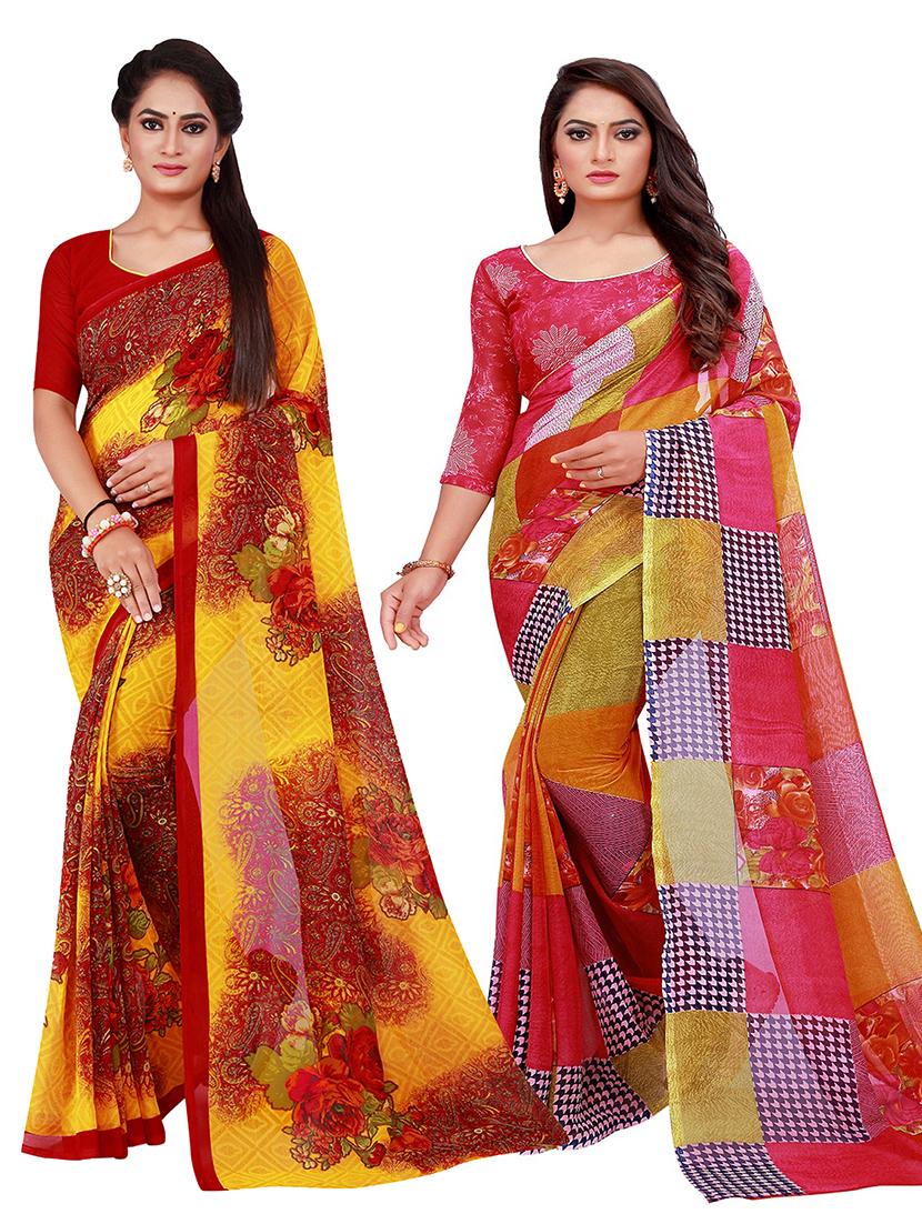 pack of 2 printed georgette saree - 20219670 - Zoom Image - 0