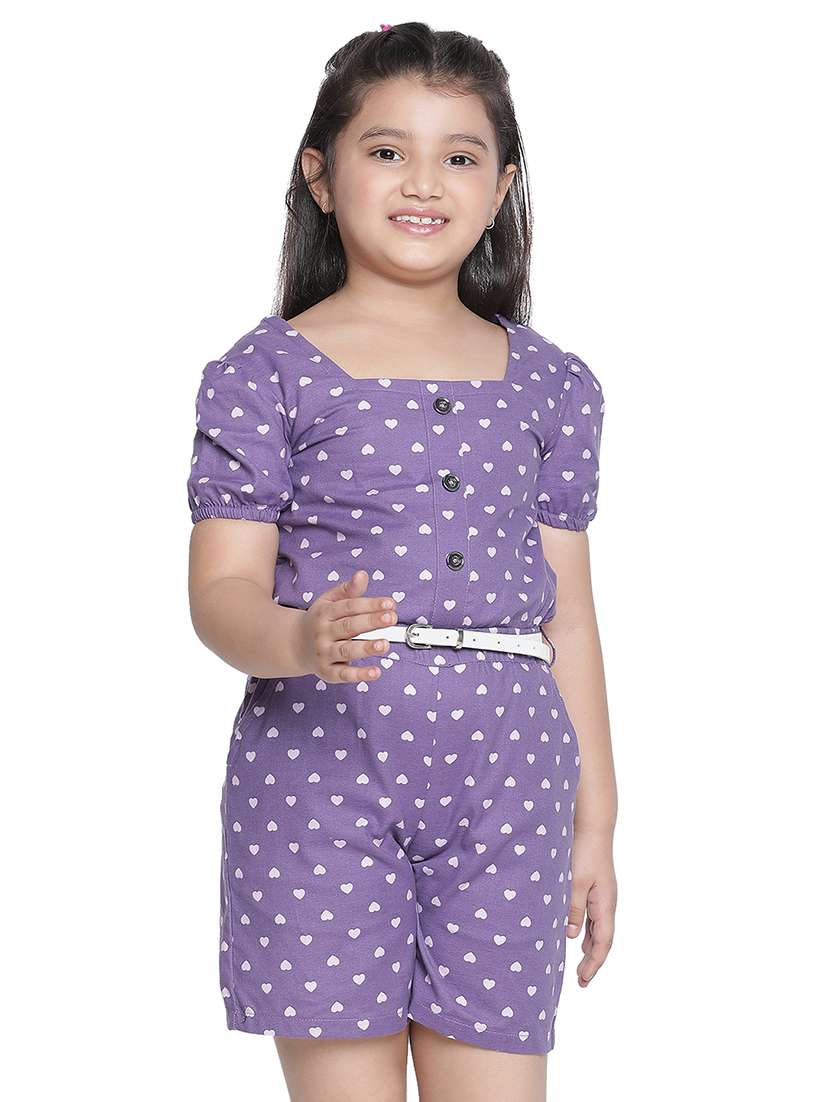 girls purple cotton 3/4th jumpsuit twin 