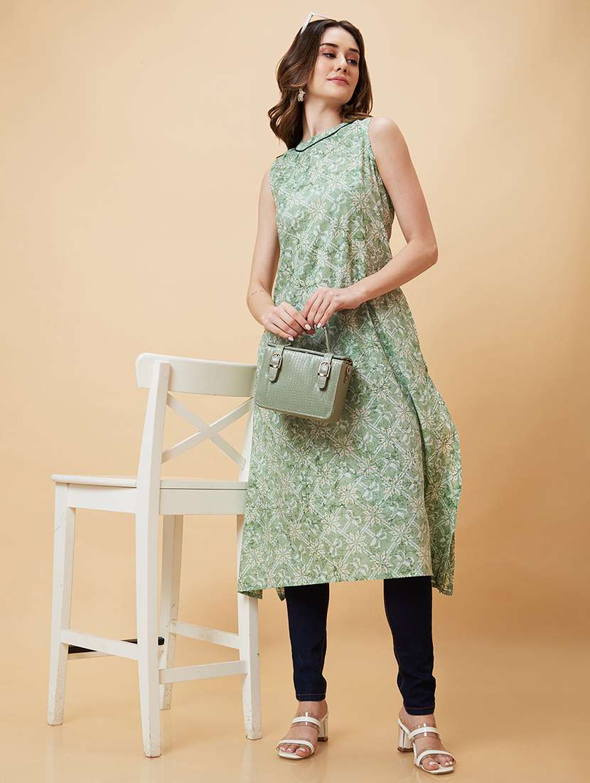 women green cotton a-line kurta - 20221125 -  Standard Image - 3