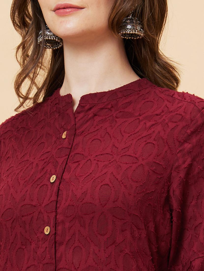 maroon self-designed straight kurta - 20221138 - Standard Image - 5