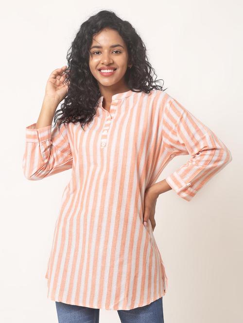 orange stripes mandarin neck regular tunic - 20221187 - Standard Image - 0
