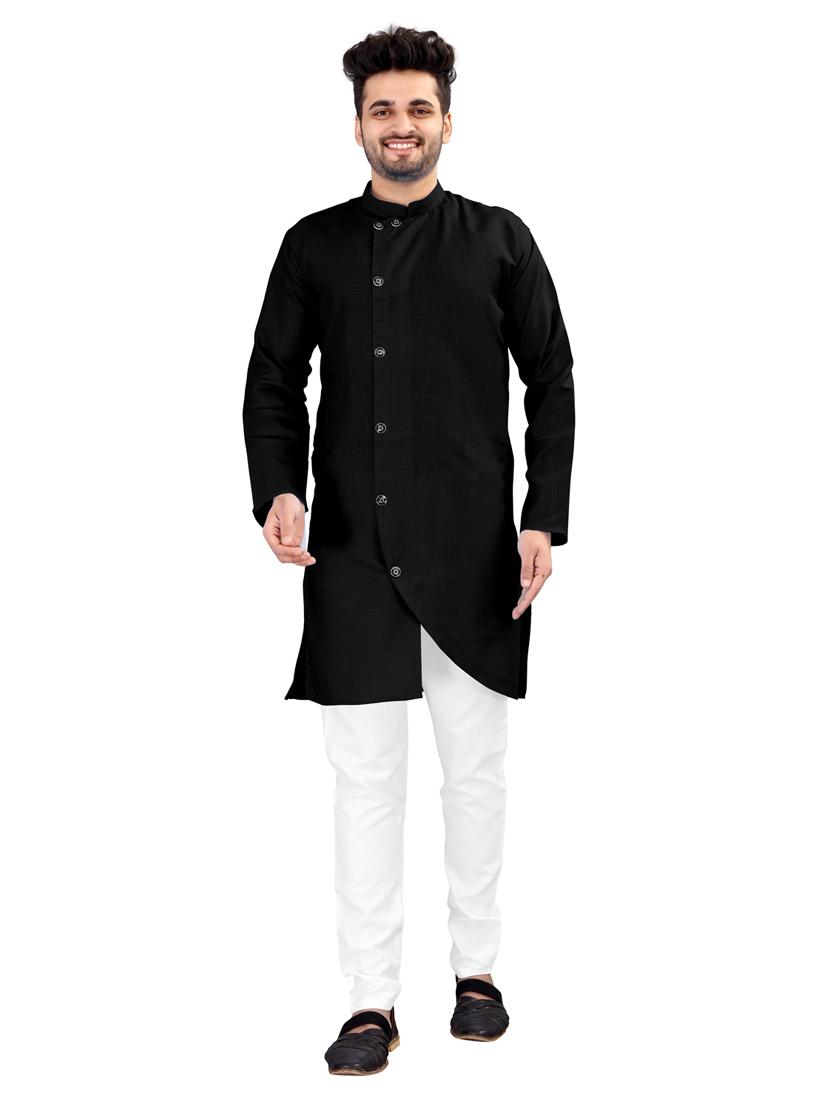 black solid long sleeve kurta - 20221241 - Zoom Image - 0