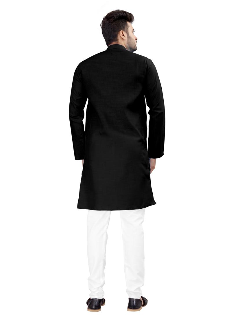 black solid long sleeve kurta - 20221241 - Standard Image - 3