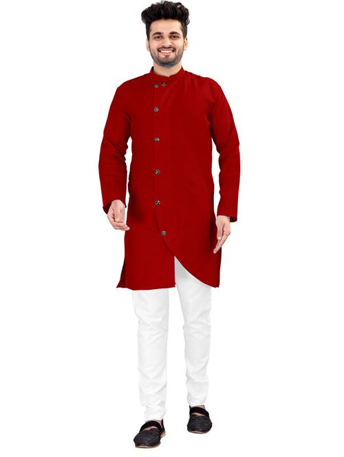 red solid long sleeve kurta - 20221246 - Standard Image - 0
